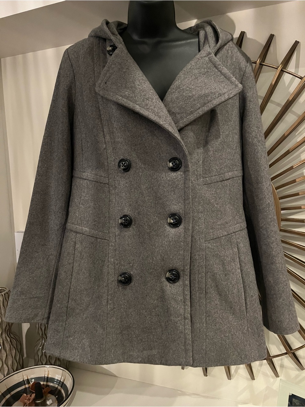 Jason Kole hooded charcoal wool blend coat
